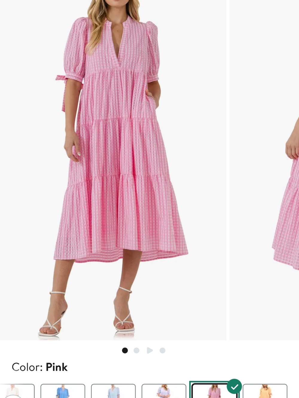 English Factory Pink Tiered Midi Dress with Puff Sleeves